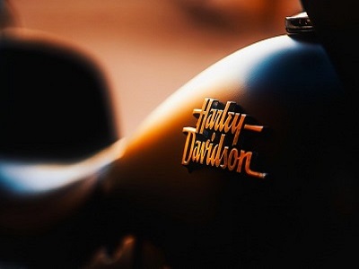 Orange Harley Davidson logo on tank of bike